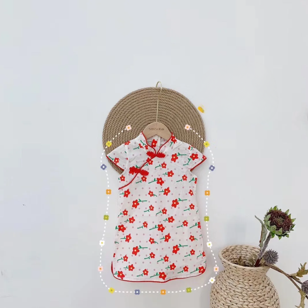 Girls' Cotton-Linen Style Summer Cheongsam Dress