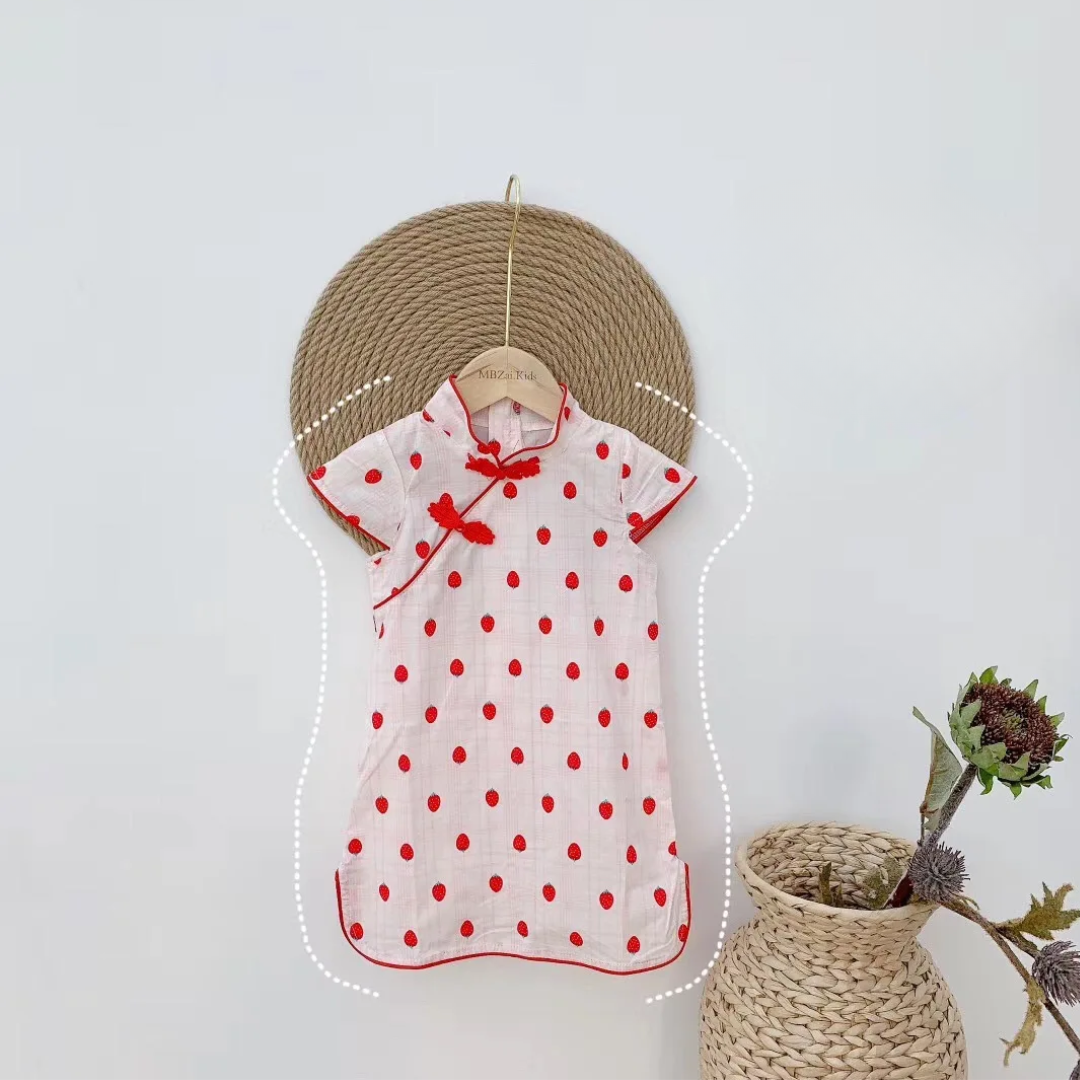 Girls' Cotton-Linen Style Summer Cheongsam Dress