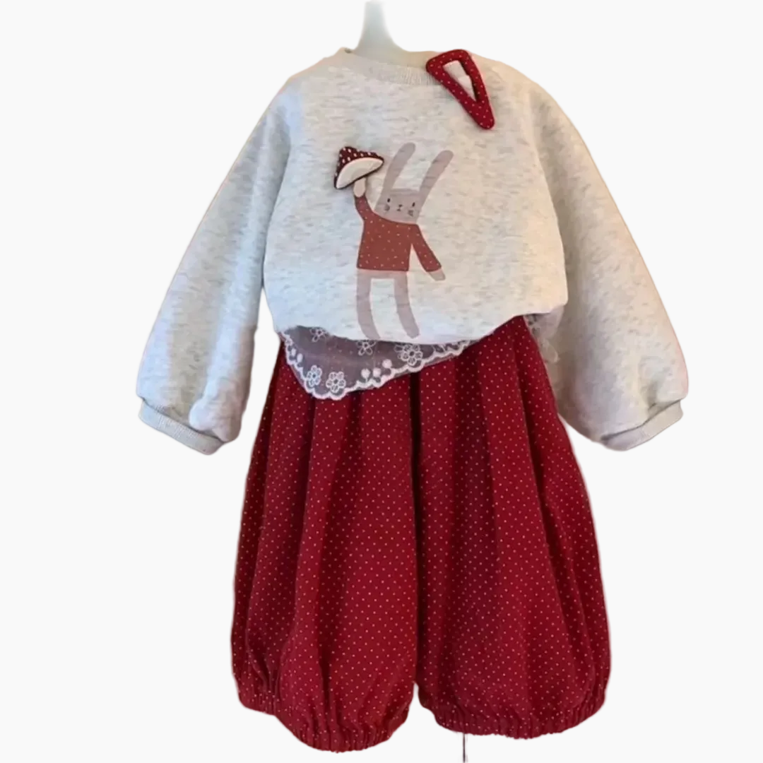 Girls' Cartoon Print Sweatshirt & Pants Set