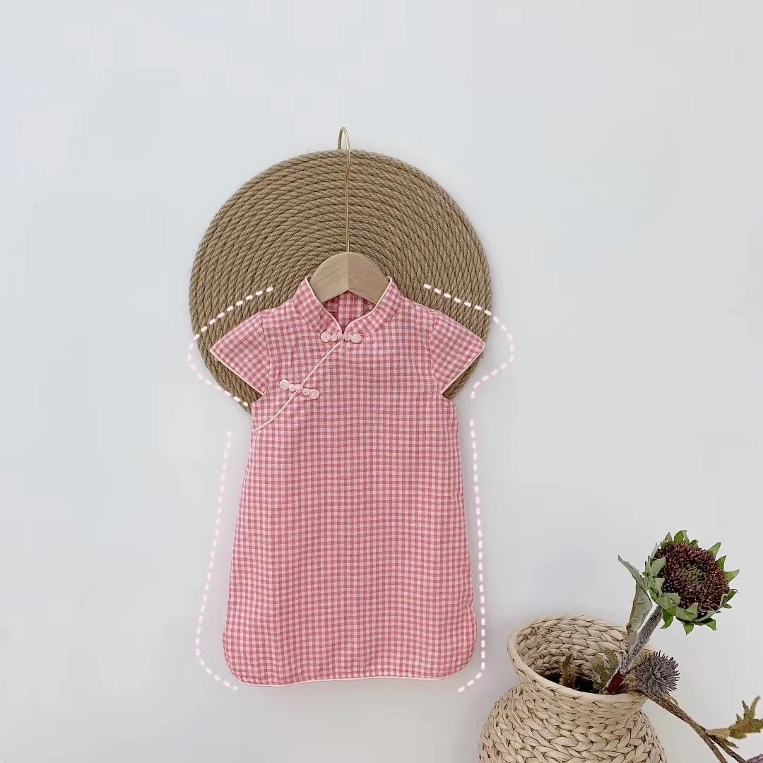 Girls' Cotton-Linen Style Summer Cheongsam Dress