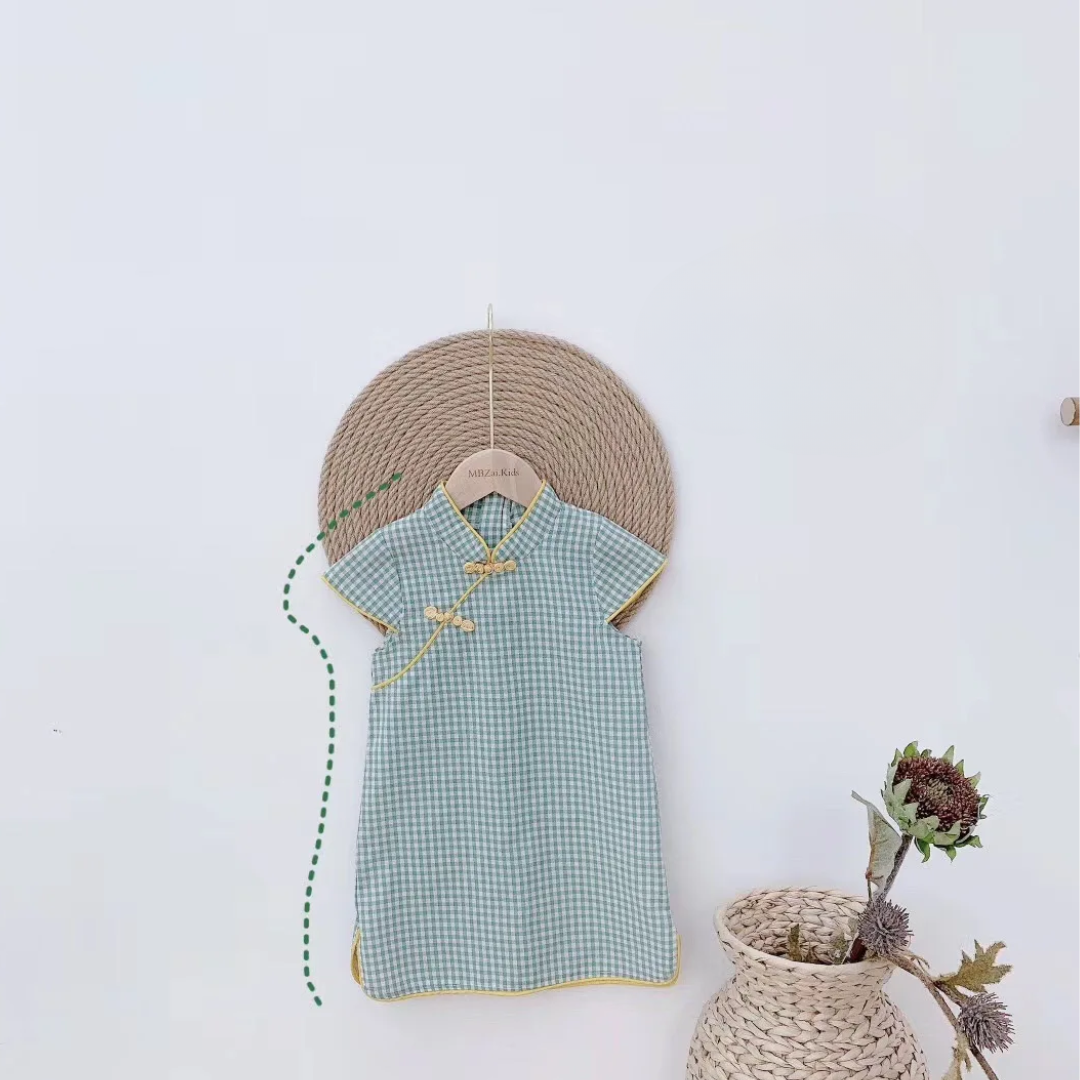 Girls' Cotton-Linen Style Summer Cheongsam Dress