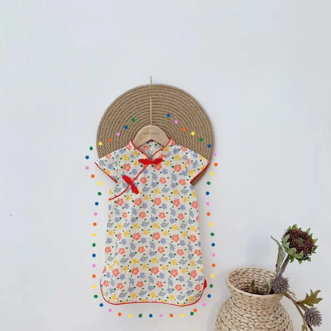 Girls' Cotton-Linen Style Summer Cheongsam Dress