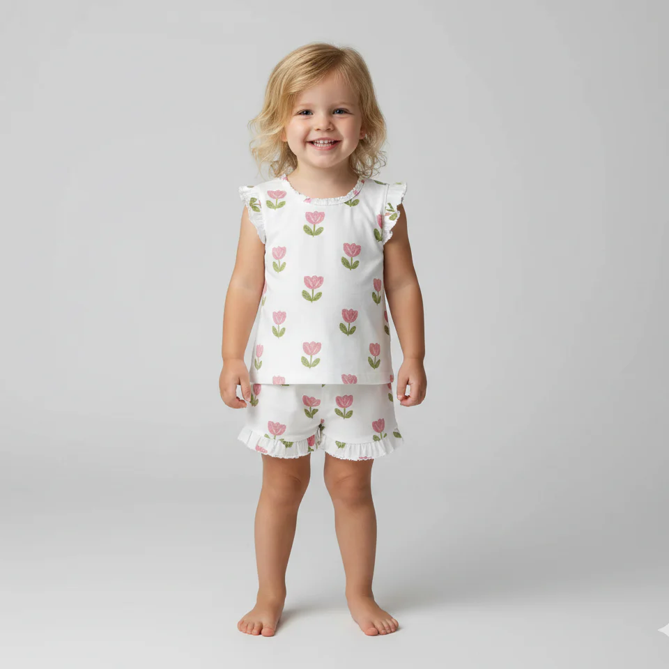 Printed Short-Sleeve Pajama Set for Girls