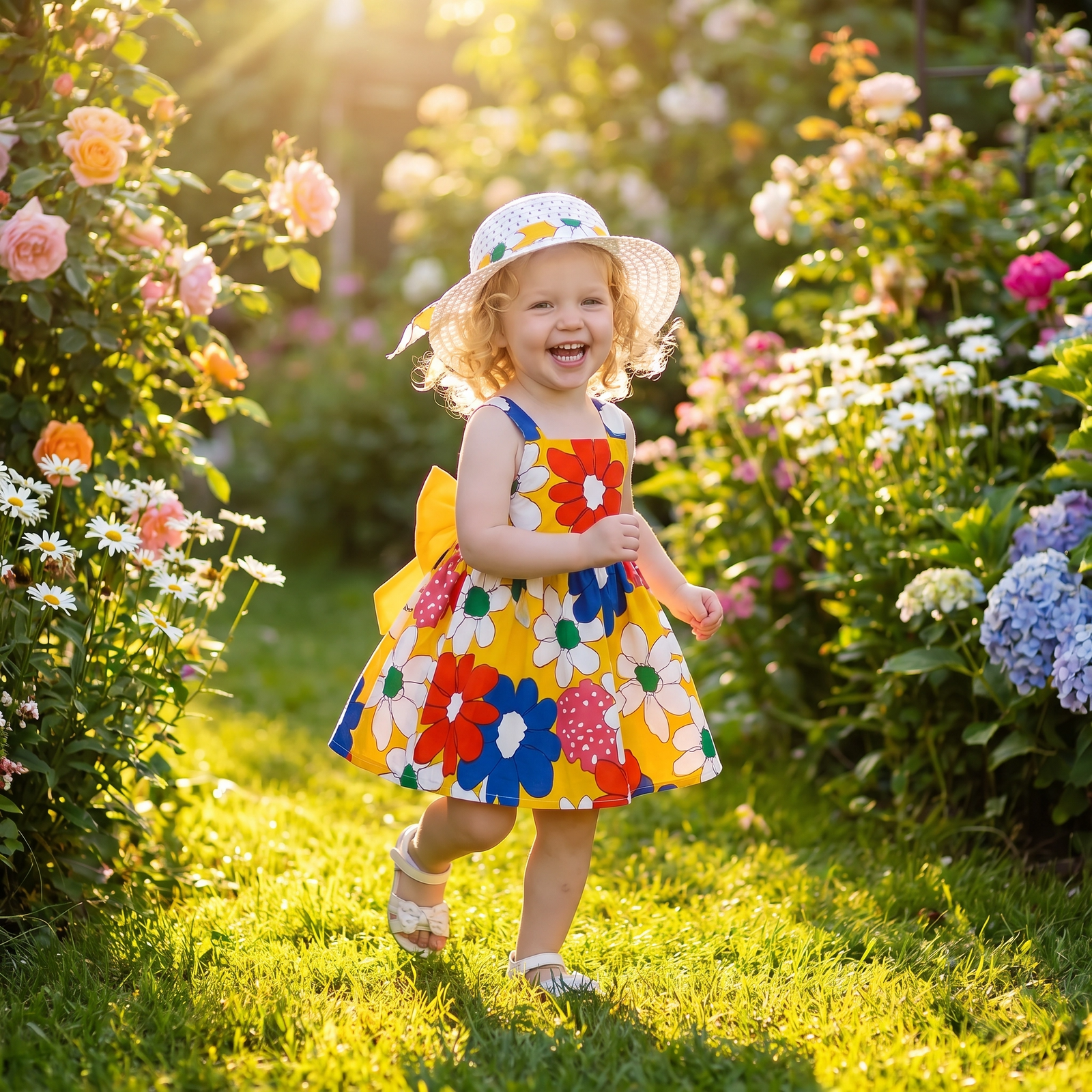 2-Piece Floral Bow Dress & Hat Set for Girls