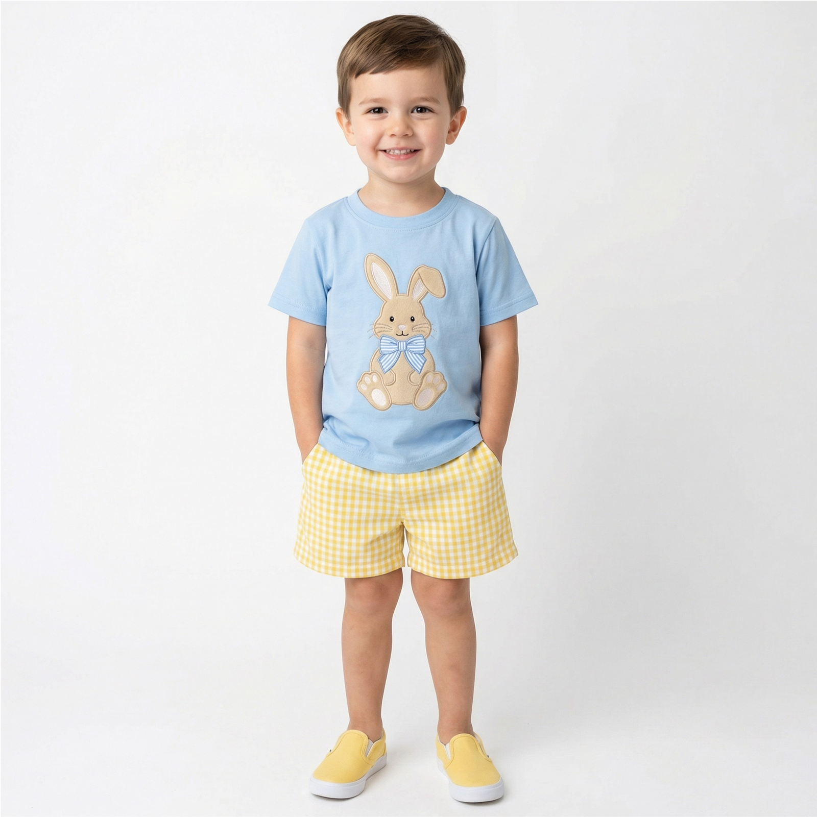 2-Piece Toddler Boy's Easter Embroidery & Plaid Shorts