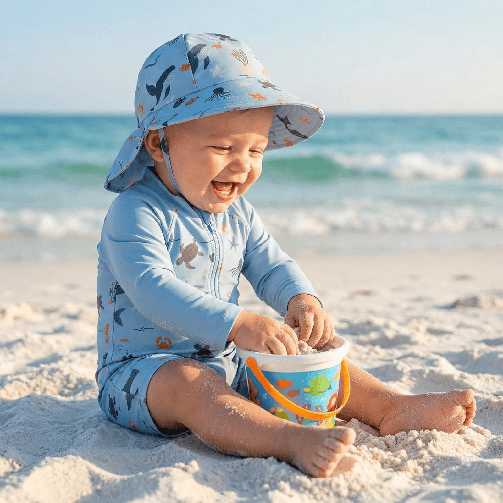 Boys' Long Sleeve Rash Guard Swimsuit & Sun Hat Set