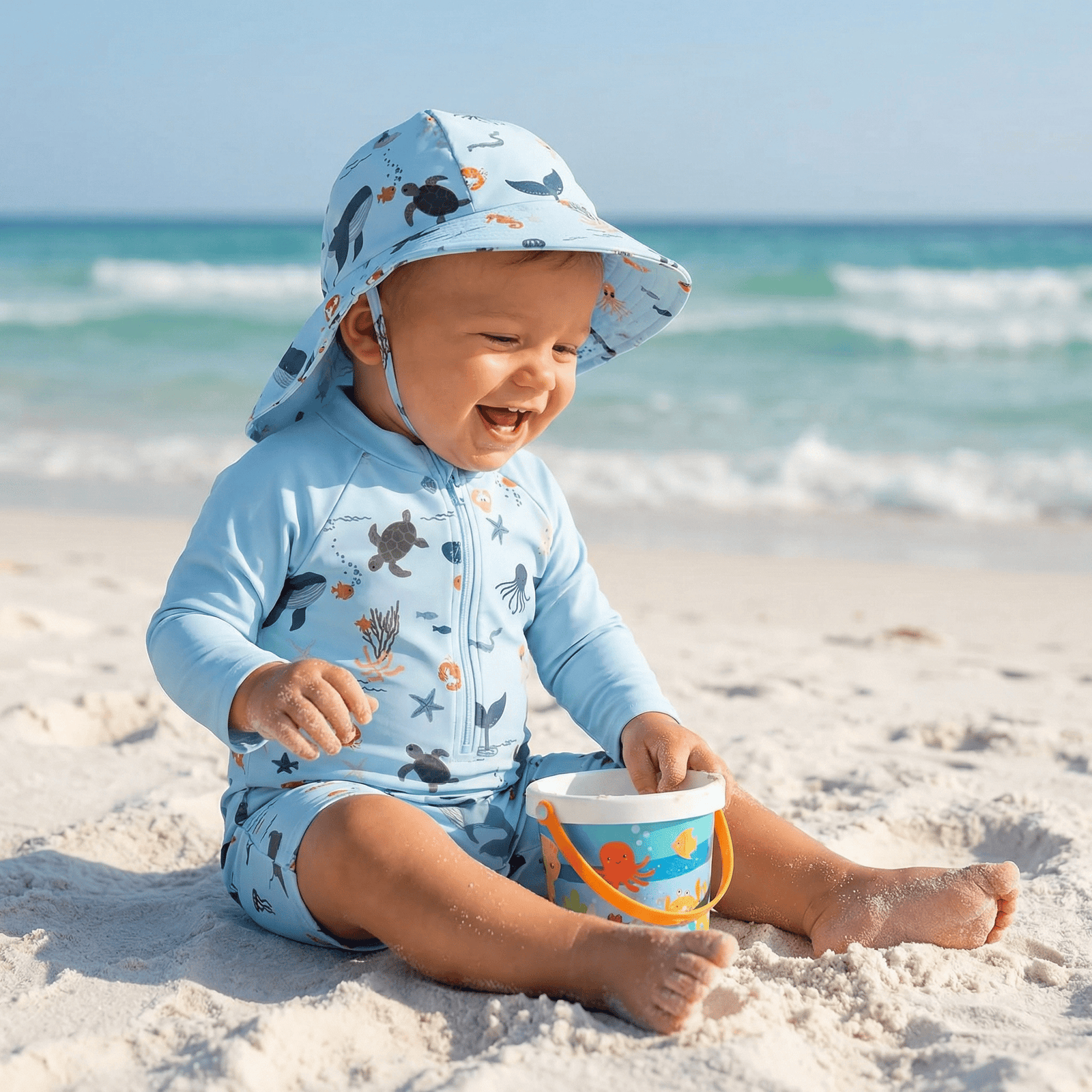 Boys' Long Sleeve Rash Guard Swimsuit & Sun Hat Set