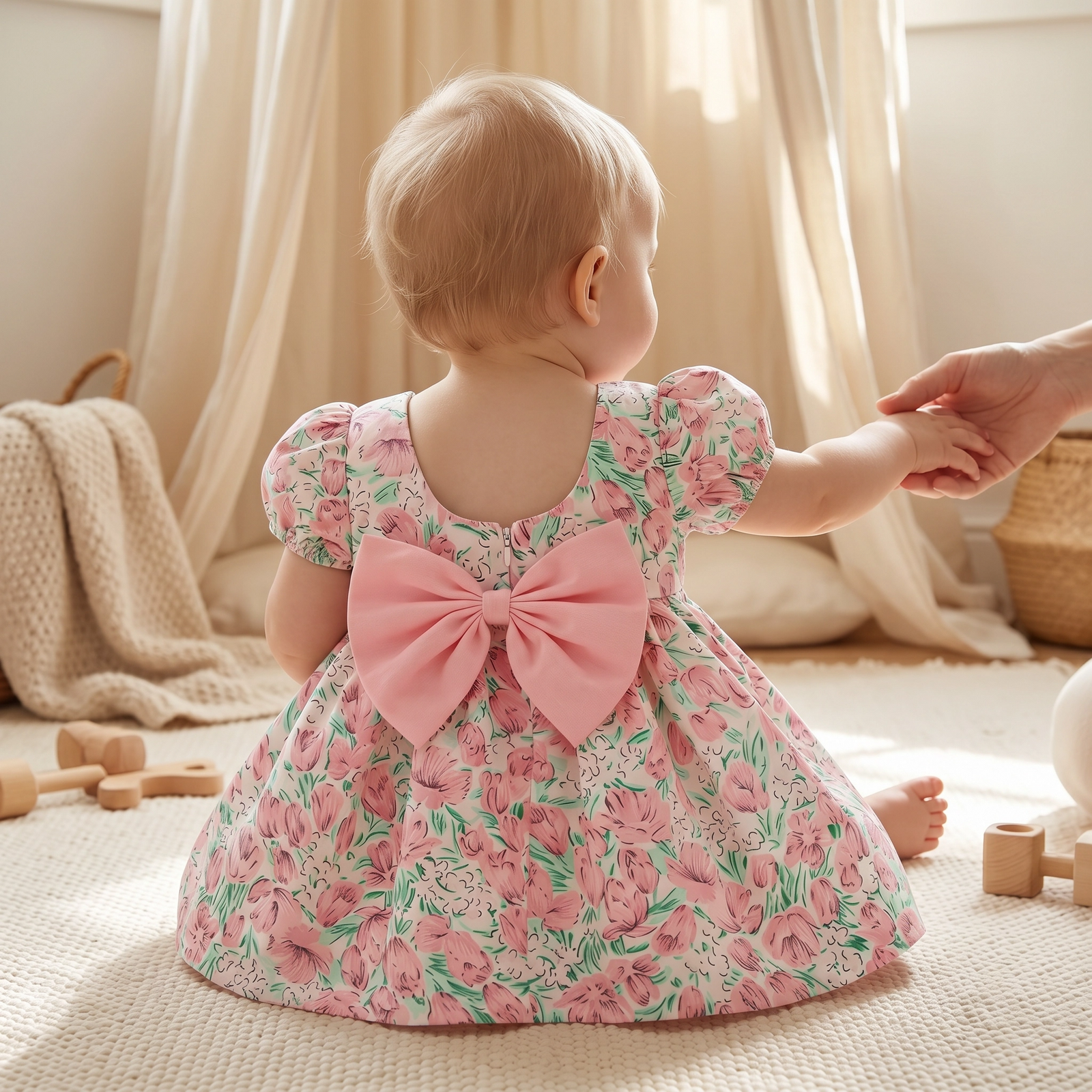 Sweet Floral Short-Sleeved Dress for Baby Girls