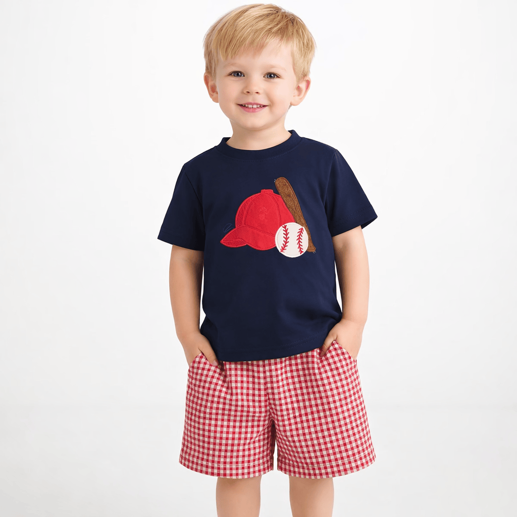 2-Piece Baseball Embroidery T-Shirt & Shorts Set