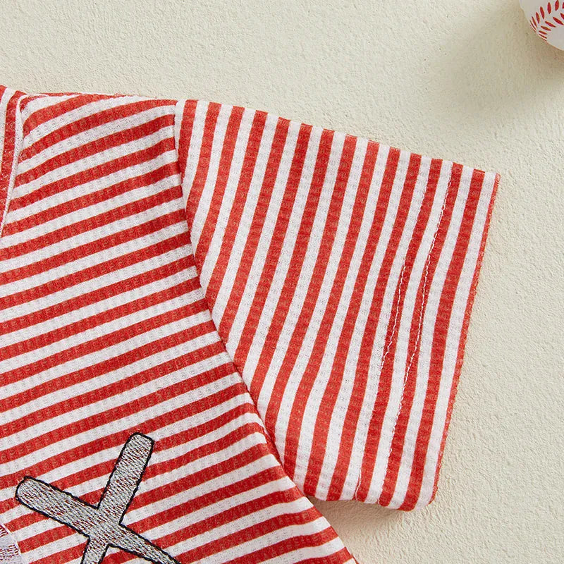 Red / 6-12M 2-Piece Boys' Striped Baseball Embroidery Shorts Set