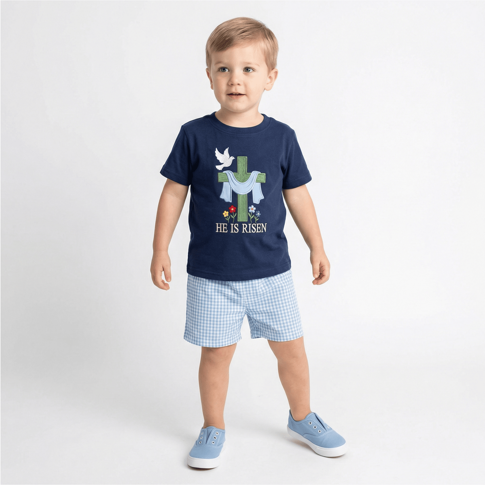 2-Piece Toddler Boy's Easter Embroidery & Plaid Shorts