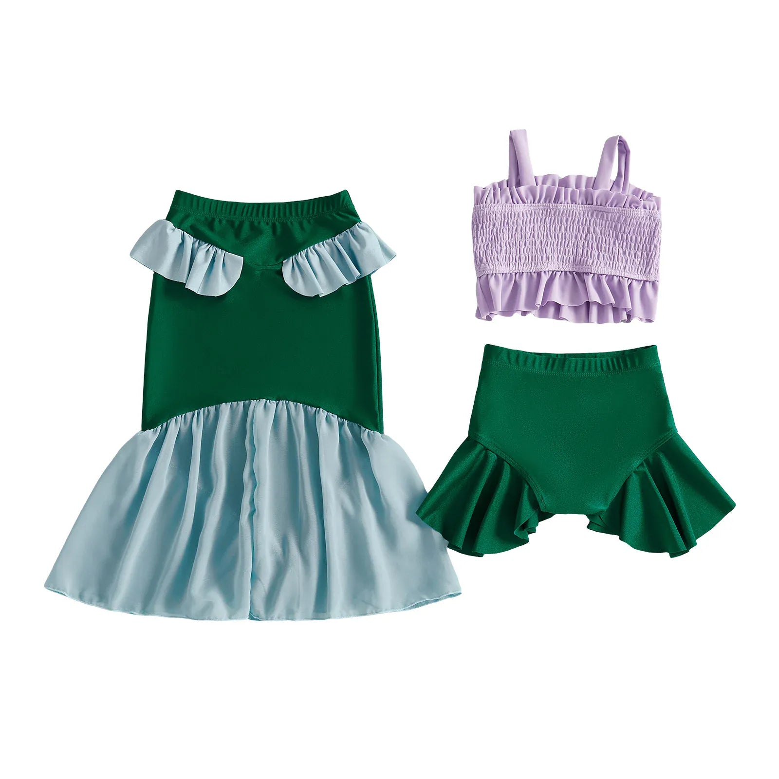 3-Piece Ruffled Swimsuit & Mermaid Skirt Set