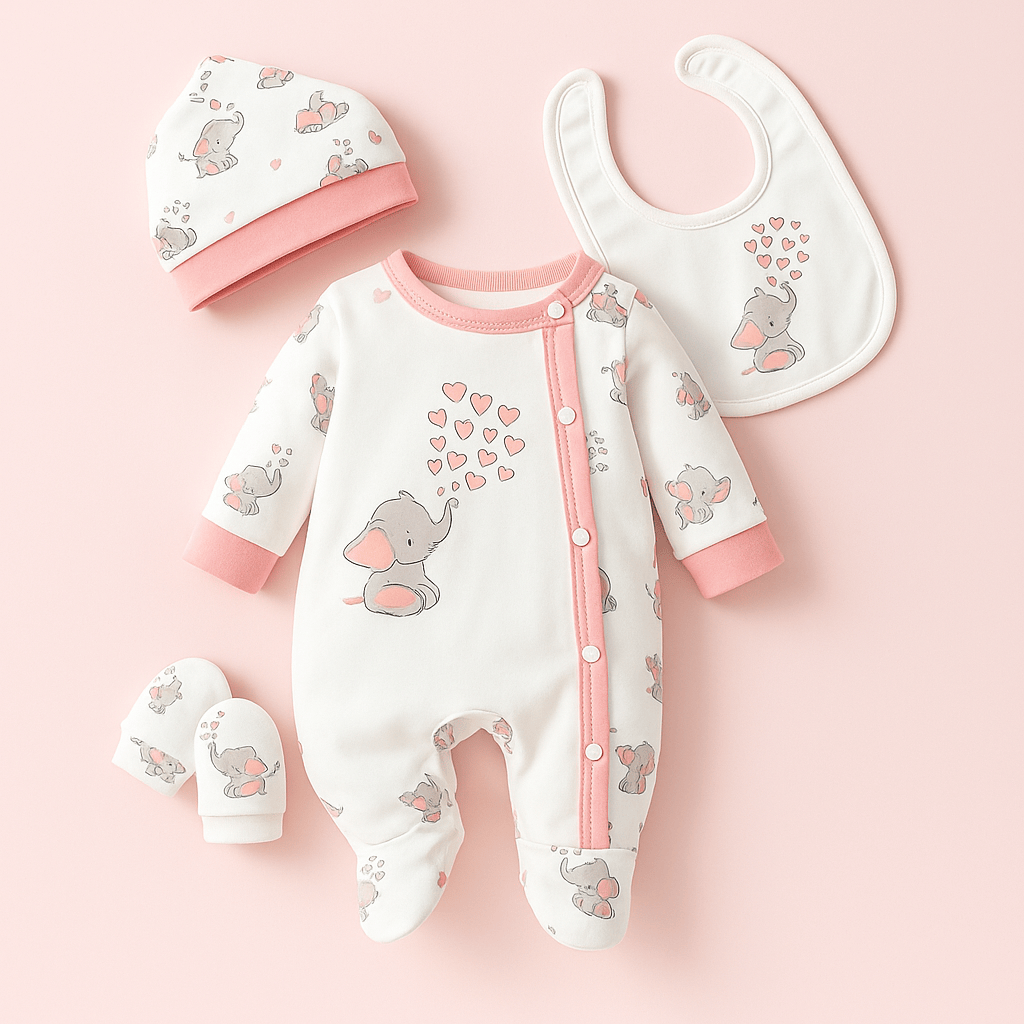 Pink Bunny Set / 0-1M 4PCS Newborn Baby Outfit Set