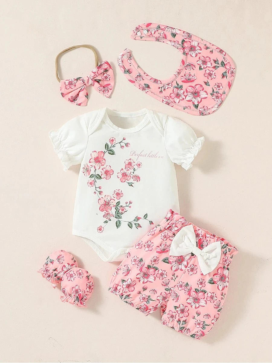 5-Piece / 0-1M 5 Piece Baby Girl Summer Outfit Set