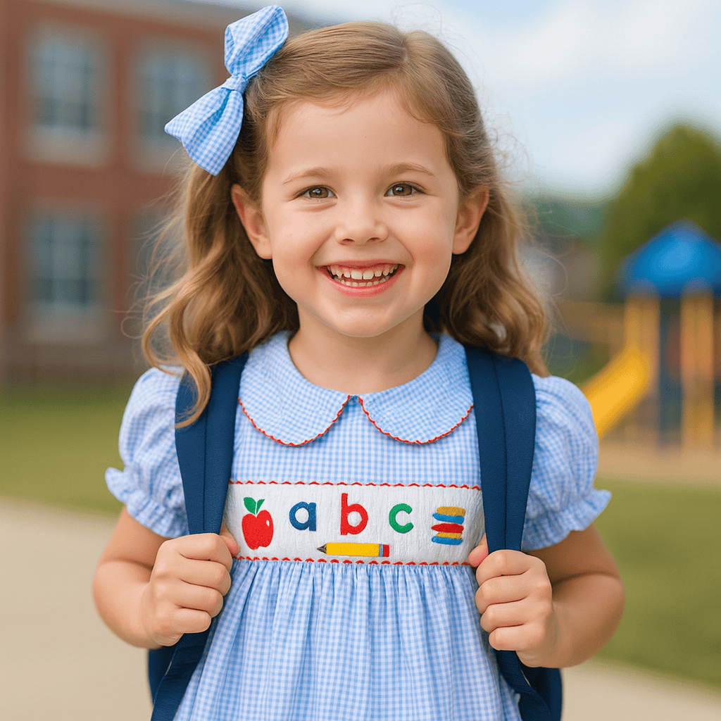 ABC Embroidered Plaid Dress