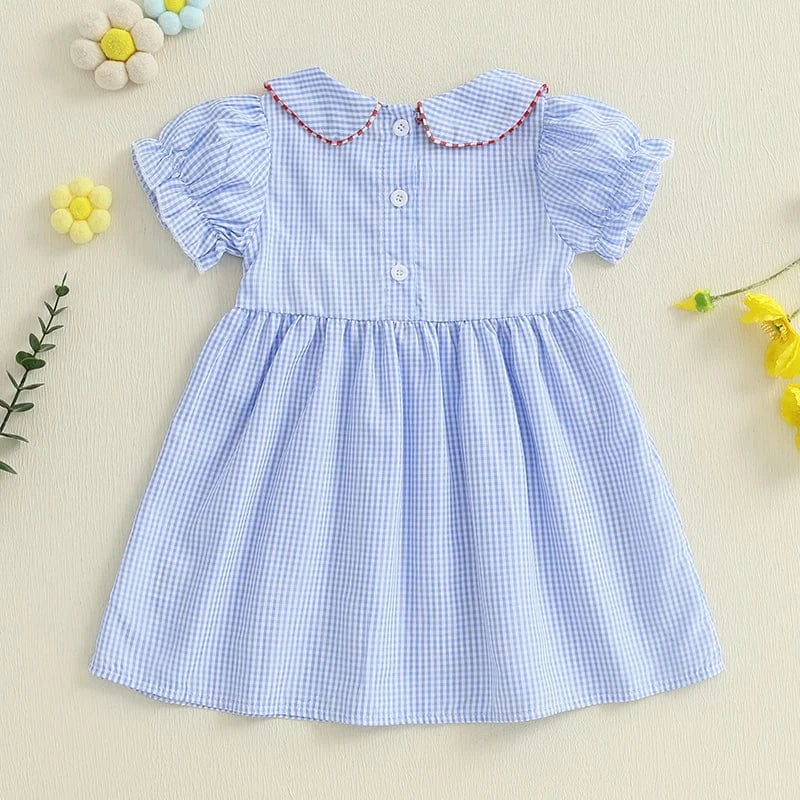 ABC Embroidered Plaid Dress