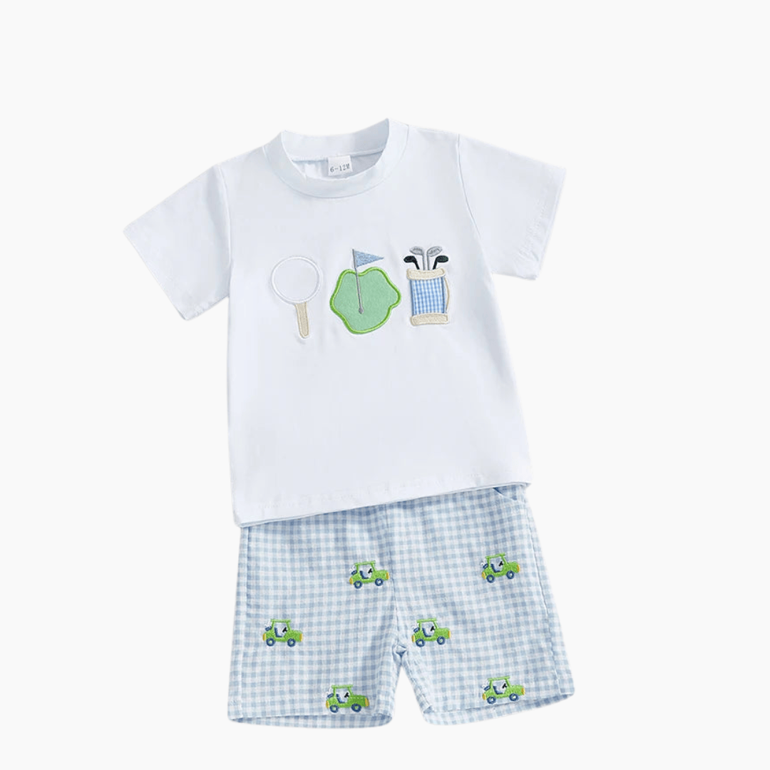 Baby Boy Golf Shirt and Plaid Shorts Set