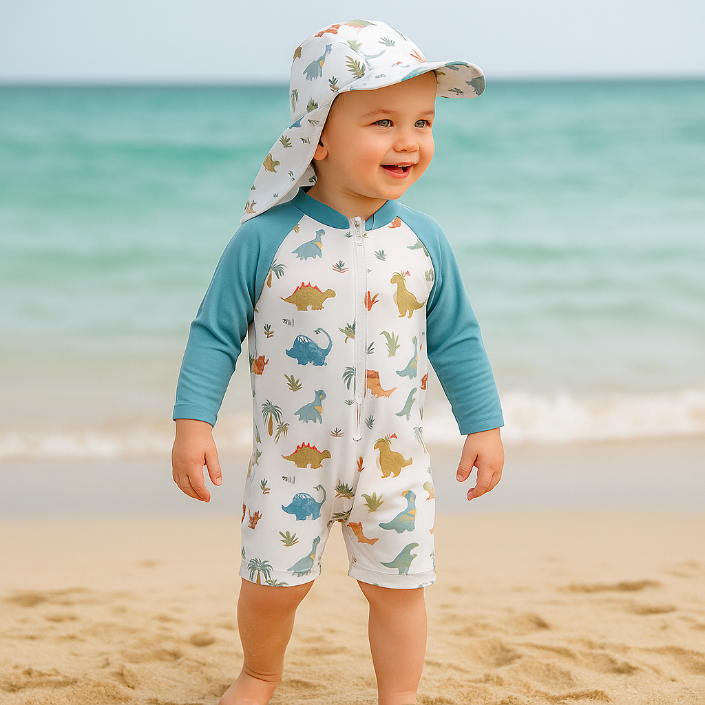 Baby Boy Rash Guard Swimsuit with Swim Cap