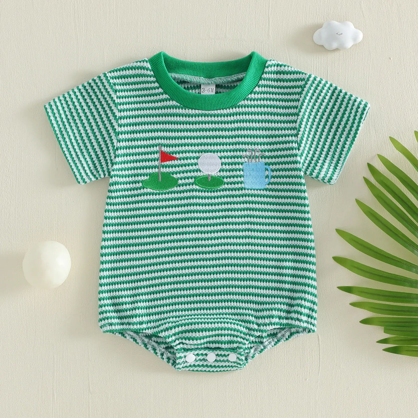 Baby Boy's Striped Golf Themed Embroidered Romper
