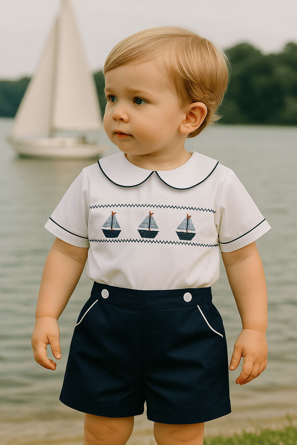 Baby Boy Sailboat Smocked Outfit