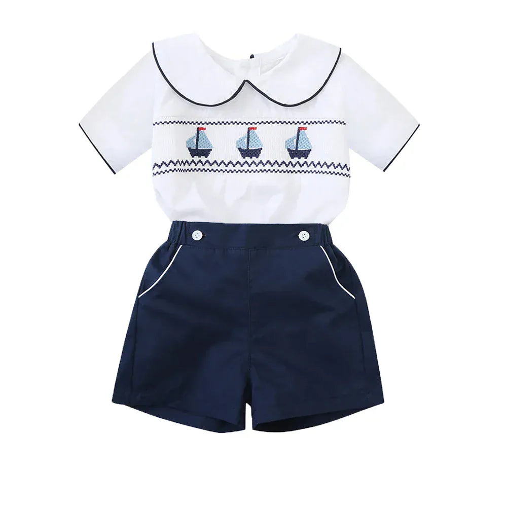 Set / 9M Baby Boy Sailboat Smocked Outfit