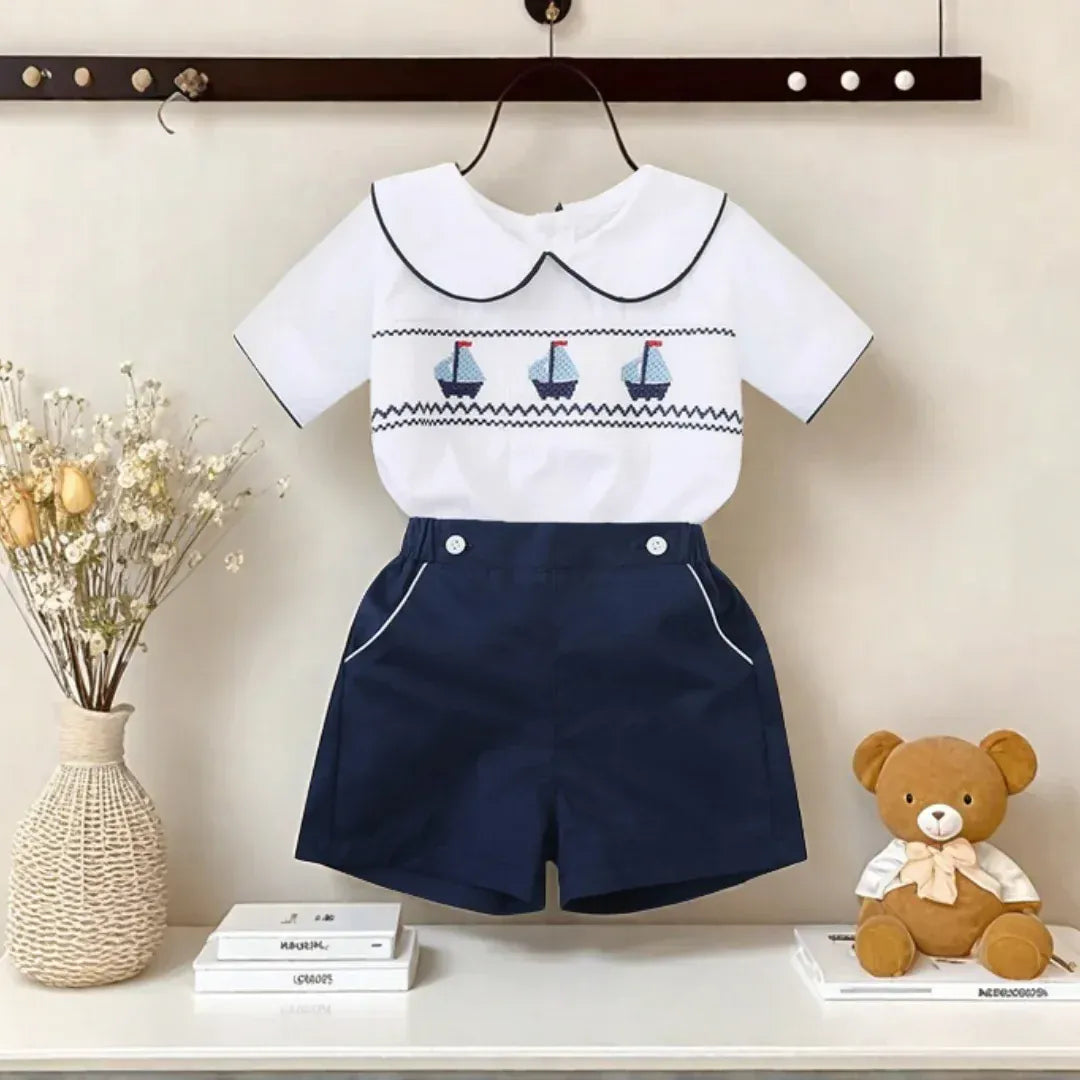 Baby Boy Sailboat Smocked Outfit