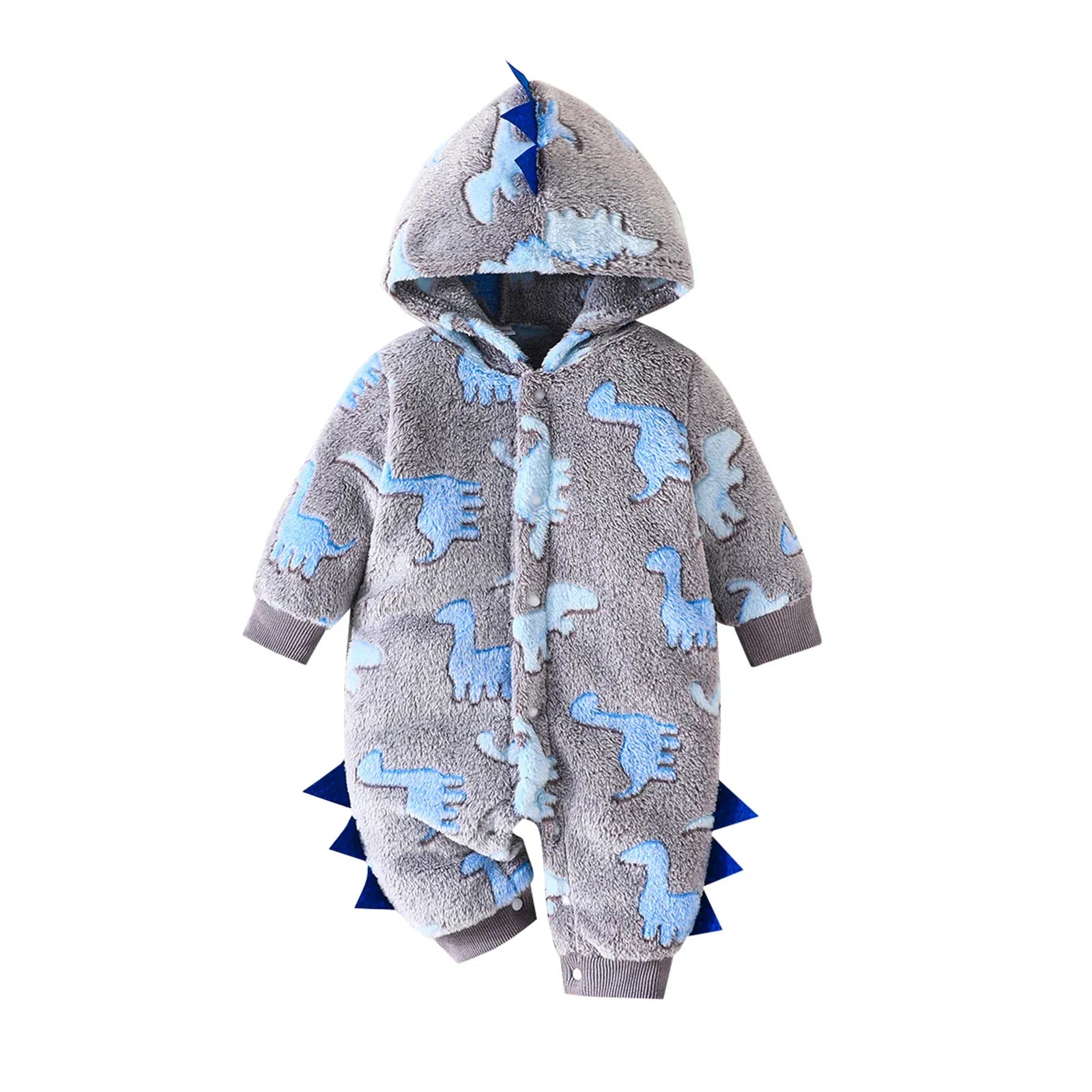 Gray & Blue / 0-3M Baby Dinosaur Fleece Romper