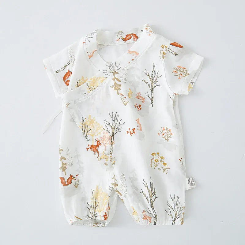 Woodland Friends / 0-3M Baby Double Layer Muslin Kimono Onesie