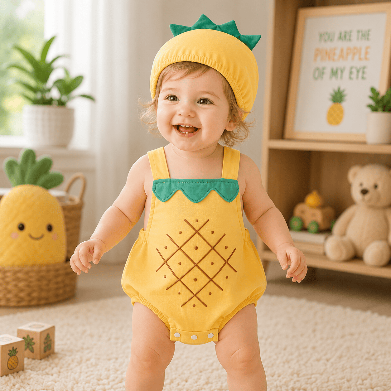 Baby Fruit Overalls Romper & Hat Set Summer Outfit 0–18 Months