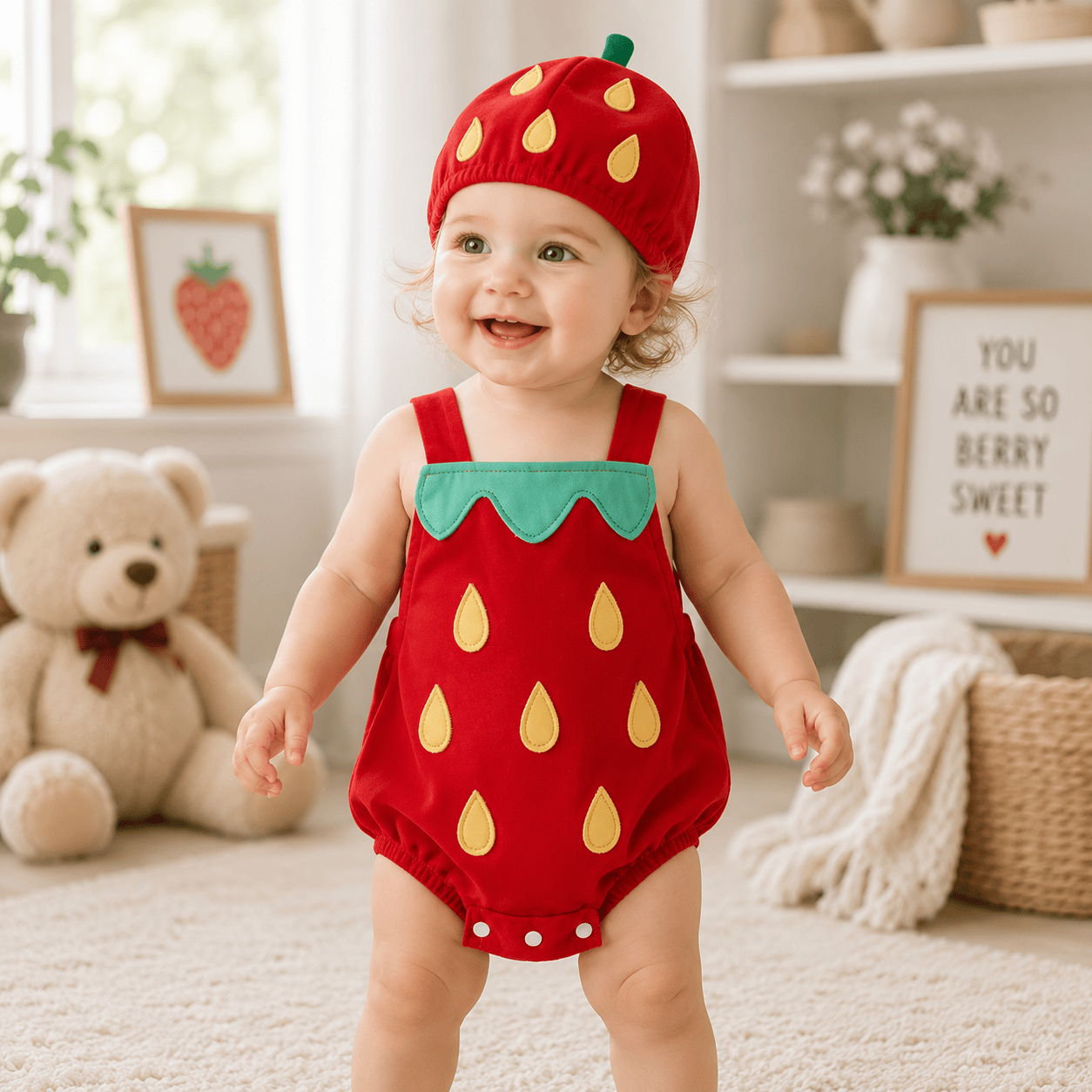 Baby Fruit Overalls Romper & Hat Set Summer Outfit 0–18 Months