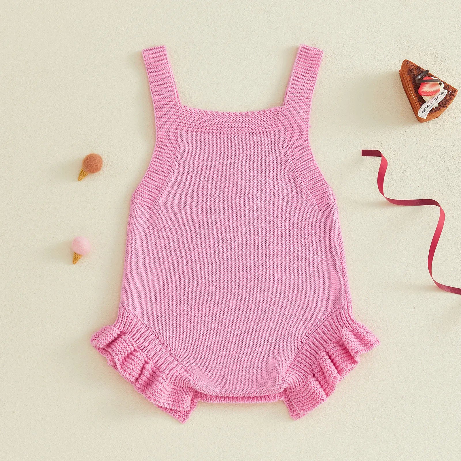 Baby Girl 1st Birthday Knit Bodysuit Embroidery Cupcake 6–18M