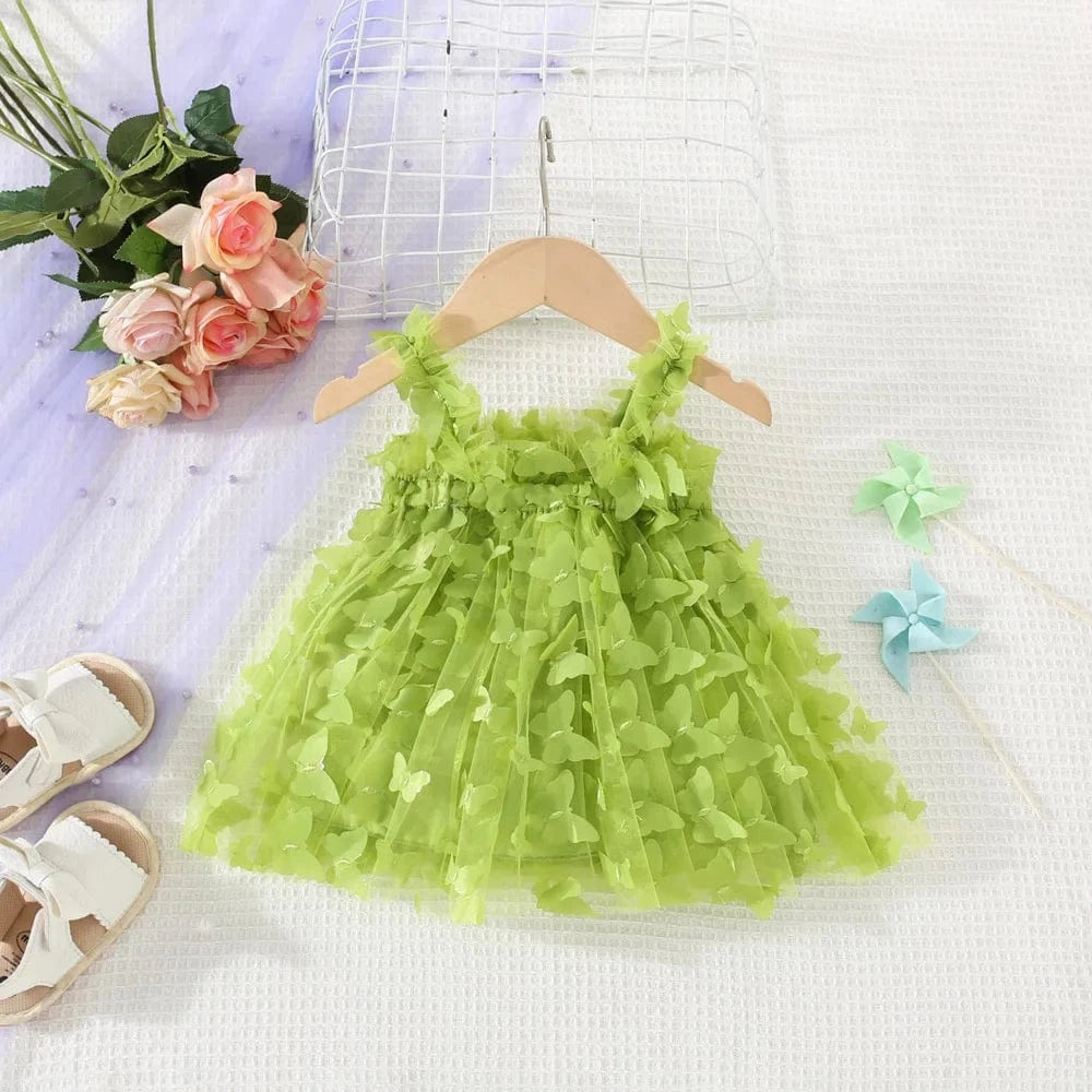 Green / 3-6M Baby Girl Butterfly Mesh Dress