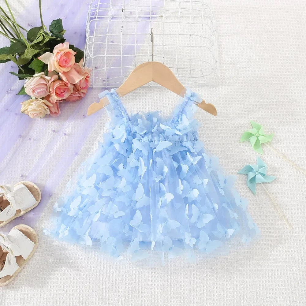 Blue / 3-6M Baby Girl Butterfly Mesh Dress