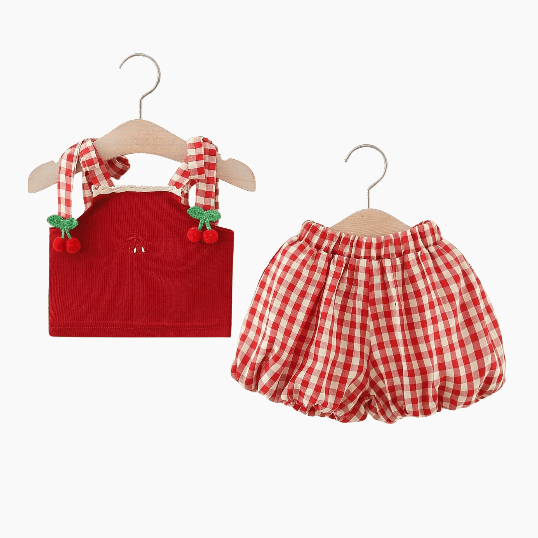 Baby Girl Cherry Plaid Summer Outfit