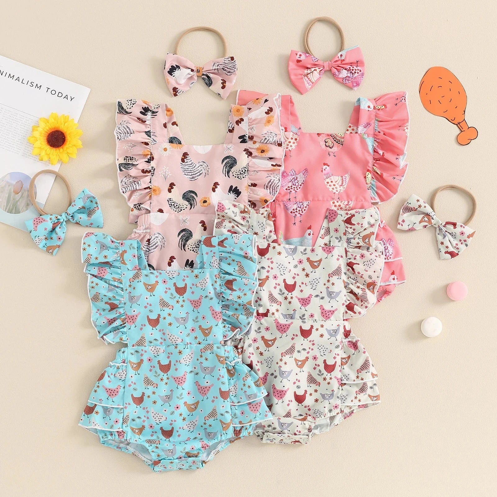 Baby Girl Chicken Print Romper