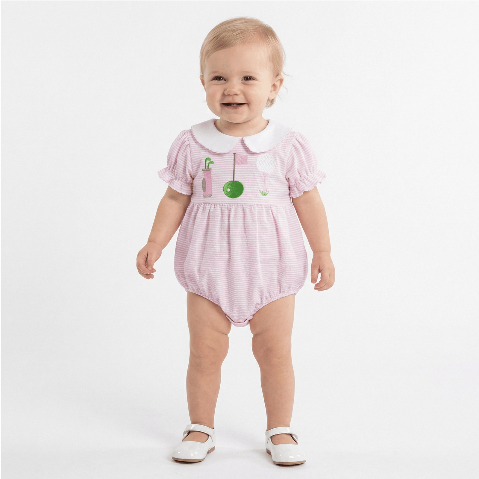 Baby Girl Golf Embroidery Striped Romper