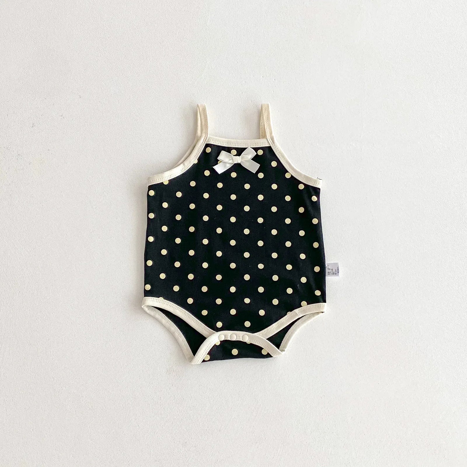 Black / 6M Baby Girl Polka Dot Bow Romper