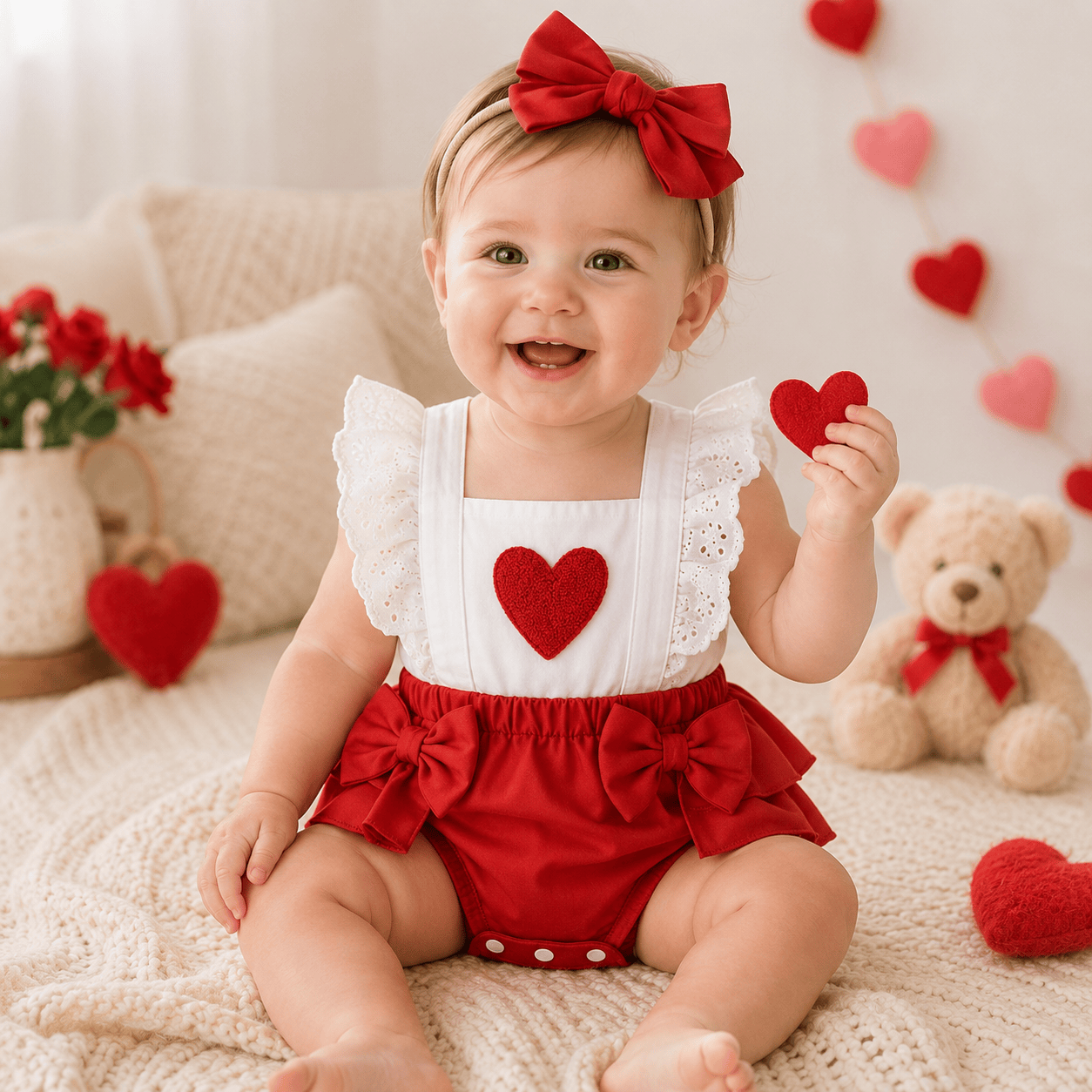 Baby Girl Puff Sleeve Romper Dress & Headband Set