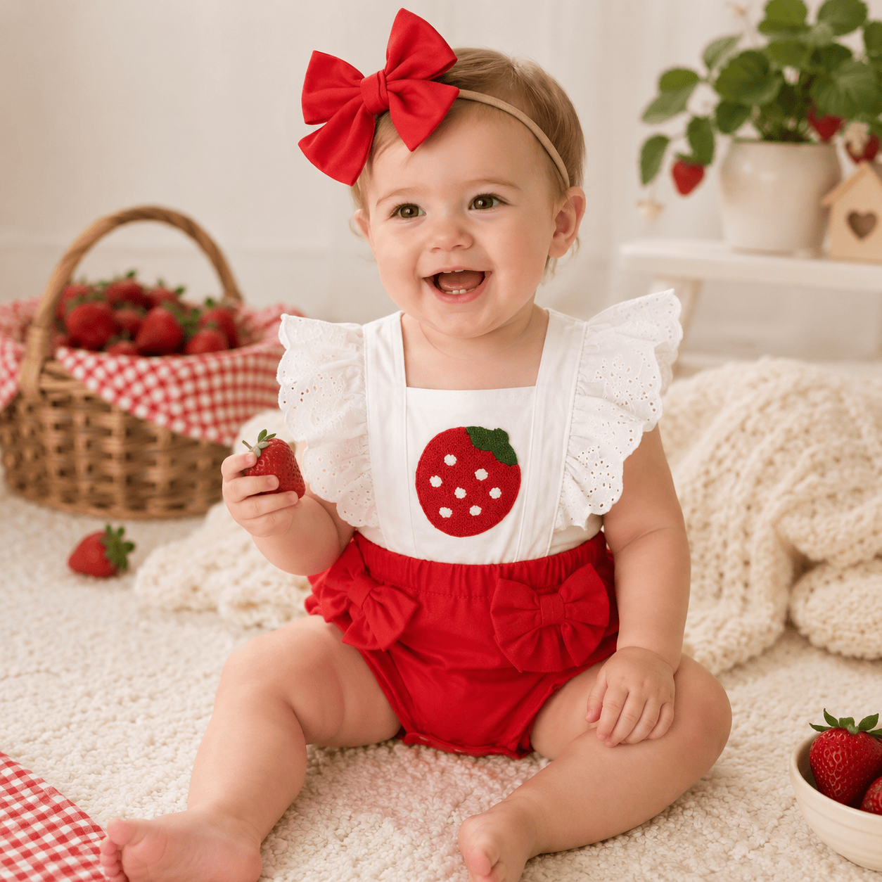 Baby Girl Puff Sleeve Romper Dress & Headband Set
