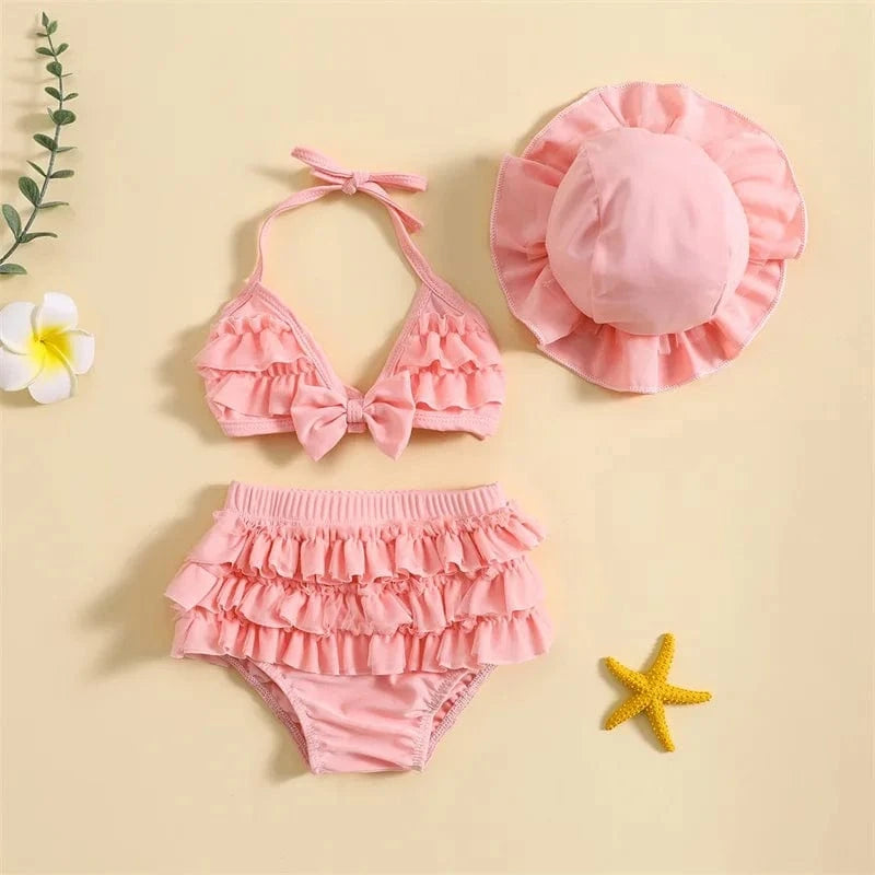 Baby Girl Ruffle Bikini Set with Hat