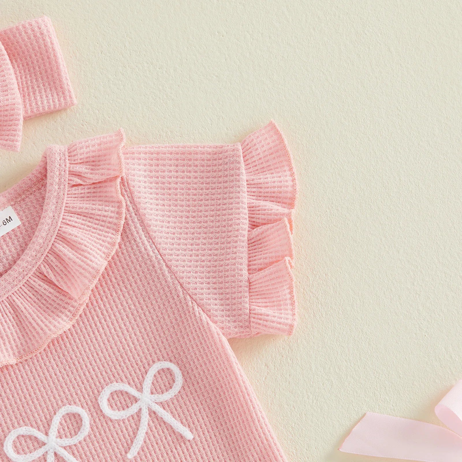 Baby Girl Ruffle Bow Embroidery Cotton Romper & Headband Set