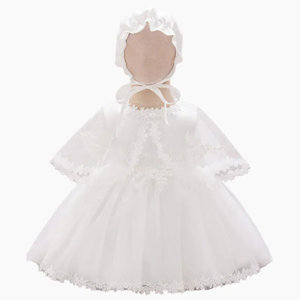 white / 3-6M Baby Girl's Lace Baptism and Christening Gown with Bonnet and Cape
