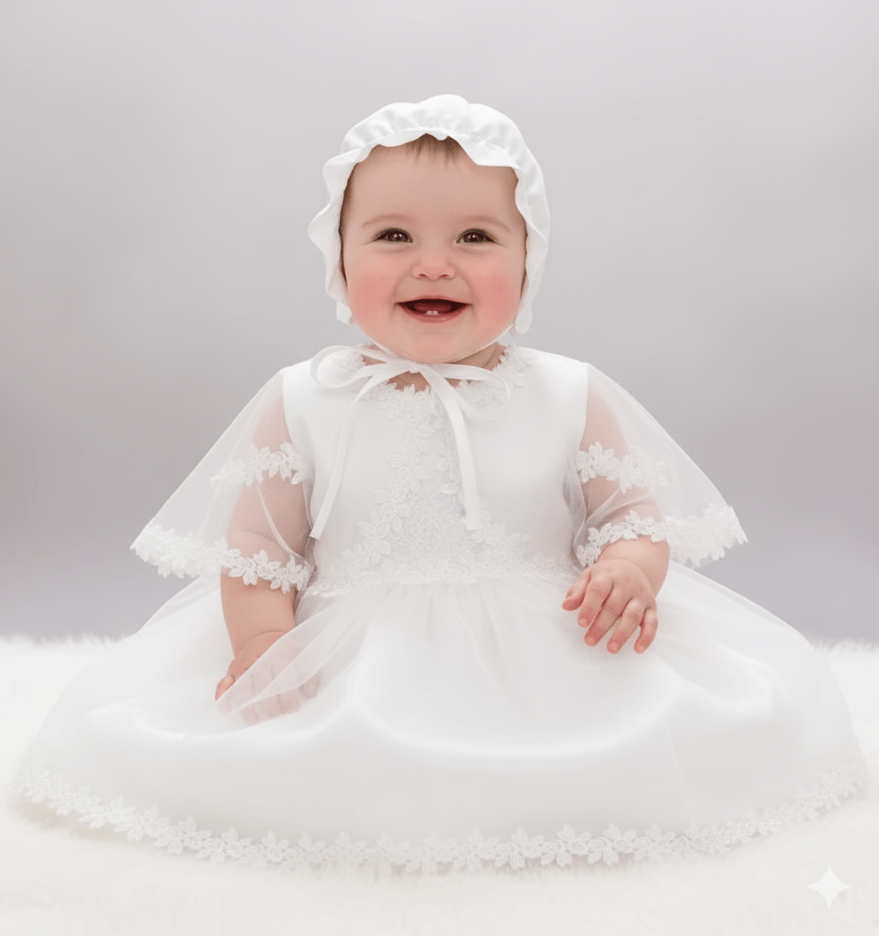 Baby Girl's Lace Baptism and Christening Gown with Bonnet and Cape