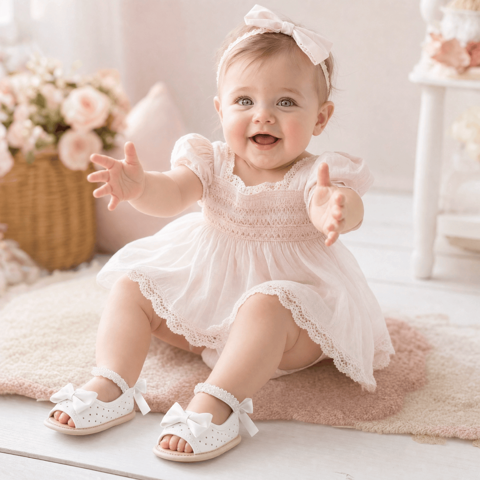 Baby Girl Satin Bow Floral Closed Back Support Sandals