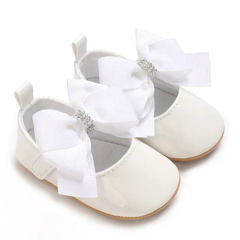 White / 0-6M Baby Girl Soft Sole Crib Shoes