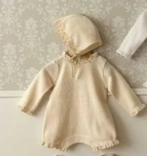 Apricot Long Sleeve / 0-6M Baby Girl Summer Romper with Hat