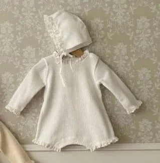 White Long Sleeve / 0-6M Baby Girl Summer Romper with Hat
