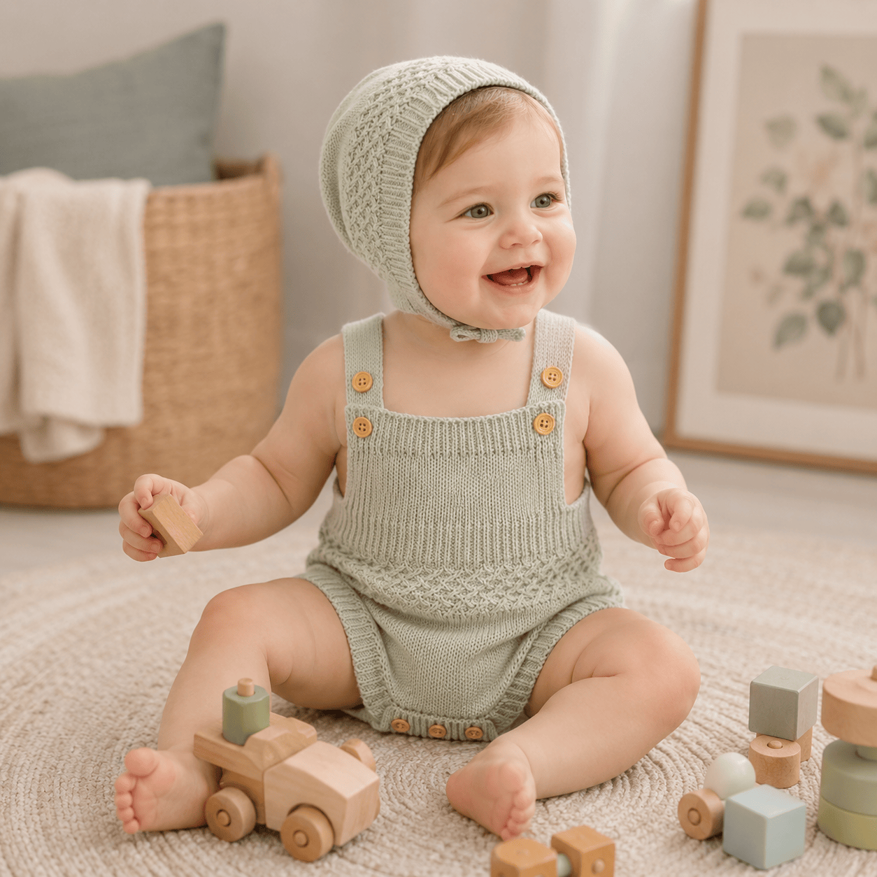 Baby Unisex Solid Knit Sleeveless Bodysuit & Hat 2-Piece Set