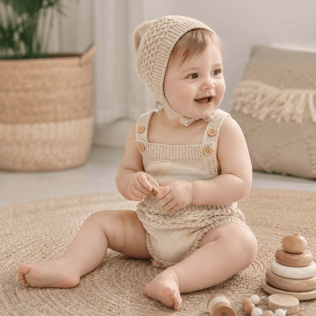 Baby Unisex Solid Knit Sleeveless Bodysuit & Hat 2-Piece Set