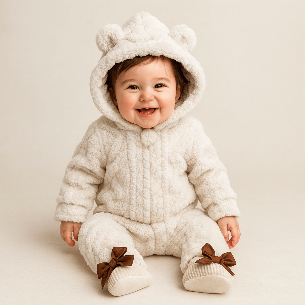 Baby Winter Plush Hooded Jumpsuit